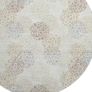 HomeRoots 8' Washable Ivory and Taupe Polka Dot Round Rug with UV Protection – Durable, Stylish, Easy-Care Décor 672203