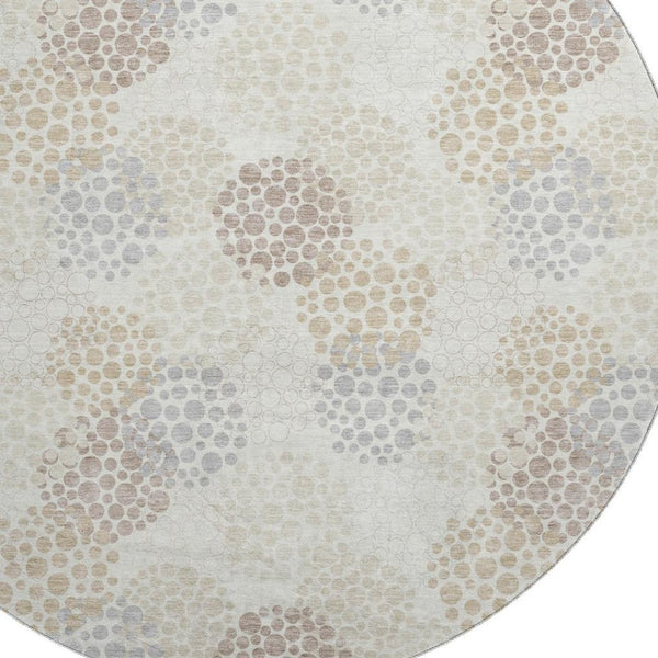 HomeRoots 8' Washable Ivory and Taupe Polka Dot Round Rug with UV Protection – Durable, Stylish, Easy-Care Décor 672203