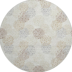 HomeRoots 8' Washable Ivory and Taupe Polka Dot Round Rug with UV Protection – Durable, Stylish, Easy-Care Décor 672203