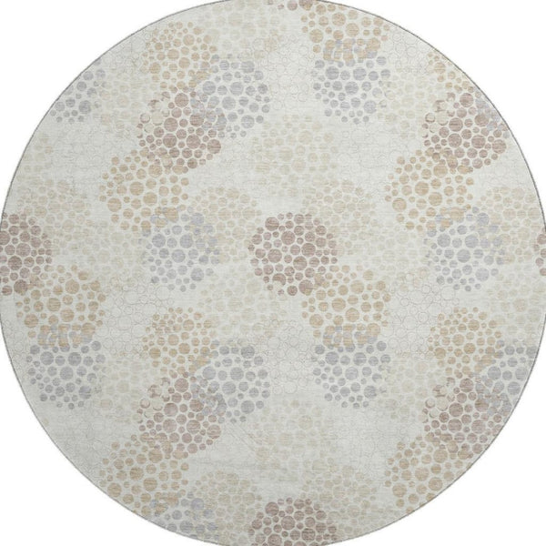 HomeRoots 8' Washable Ivory and Taupe Polka Dot Round Rug with UV Protection – Durable, Stylish, Easy-Care Décor 672203