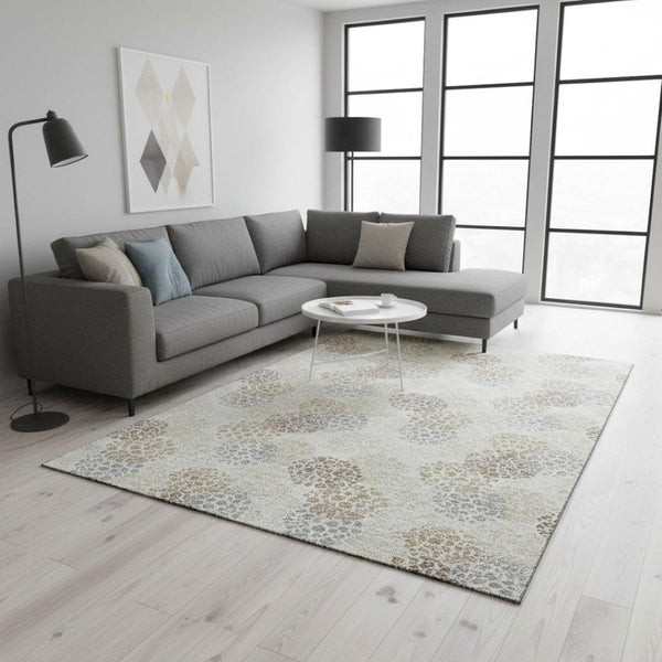 HomeRoots 8' X 10' Washable Ivory & Taupe Polka Dot Area Rug – Durable, UV-Protected, Perfect for Families! 672204