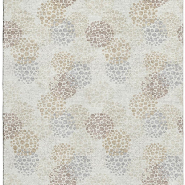 HomeRoots 8' X 10' Washable Ivory & Taupe Polka Dot Area Rug – Durable, UV-Protected, Perfect for Families! 672204