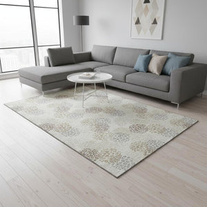 HomeRoots 10' X 14' Ivory Taupe Polka Dot Washable Area Rug - Durable, Stain Resistant, UV Protected Charm 672206