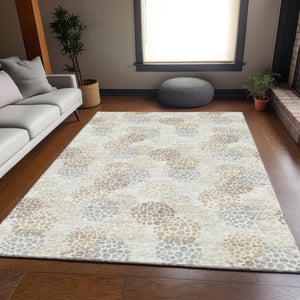 HomeRoots 10' X 14' Ivory Taupe Polka Dot Washable Area Rug - Durable, Stain Resistant, UV Protected Charm 672206