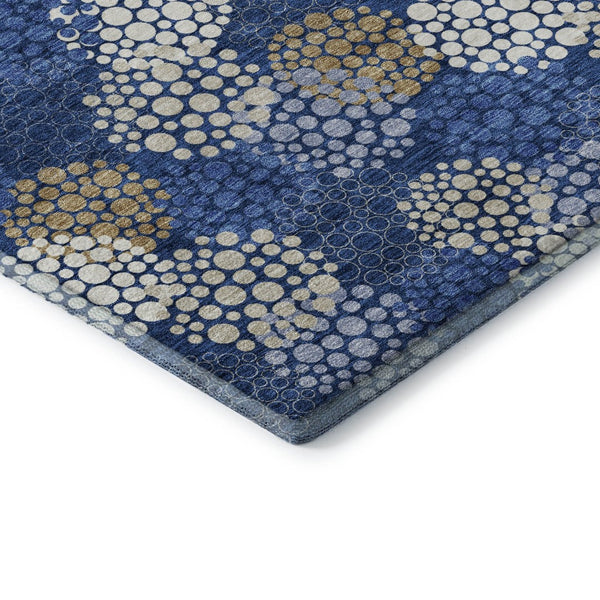 HomeRoots 8' Navy Blue, Ivory & Beige Polka Dot Round Rug - Washable, UV Protected, Durable for Family Life 672209