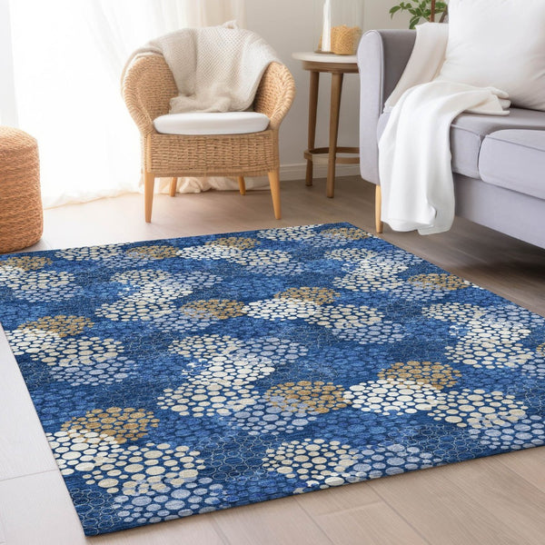 HomeRoots 8' X 10' Stylish Navy Blue Polka Dot Area Rug - Washable, UV Protected & Ideal for Busy Homes! 672210