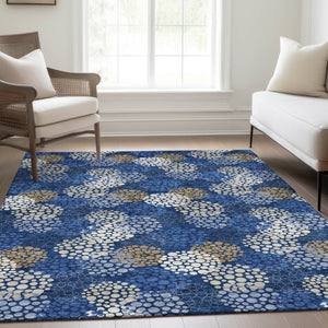 HomeRoots 8' X 10' Stylish Navy Blue Polka Dot Area Rug - Washable, UV Protected & Ideal for Busy Homes! 672210