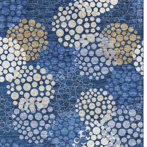 HomeRoots 10' Navy Blue Ivory Beige Polka Dot Washable Area Rug with UV Protection for Stylish Living Spaces 672212