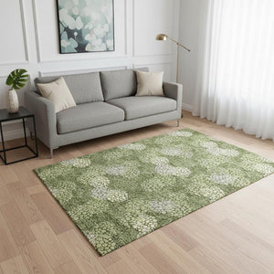 HomeRoots 5' X 8' Stylish Olive Green & Beige Polka Dot Area Rug - Washable, UV-Protected, Durable Design 672214