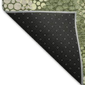 HomeRoots 5' X 8' Stylish Olive Green & Beige Polka Dot Area Rug - Washable, UV-Protected, Durable Design 672214
