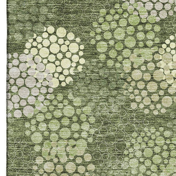 HomeRoots 5' X 8' Stylish Olive Green & Beige Polka Dot Area Rug - Washable, UV-Protected, Durable Design 672214