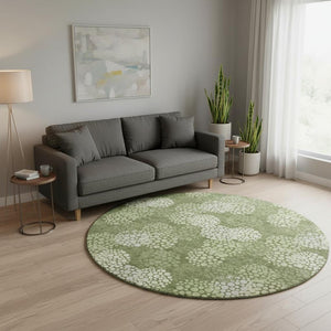 HomeRoots 8' Olive Green Polka Dot Round Rug - Washable, UV-Protected, Durable for Homes with Kids & Pets! 672215