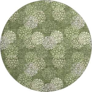 HomeRoots 8' Olive Green Polka Dot Round Rug - Washable, UV-Protected, Durable for Homes with Kids & Pets! 672215