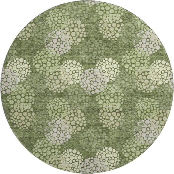 HomeRoots 8' Olive Green Polka Dot Round Rug - Washable, UV-Protected, Durable for Homes with Kids & Pets! 672215