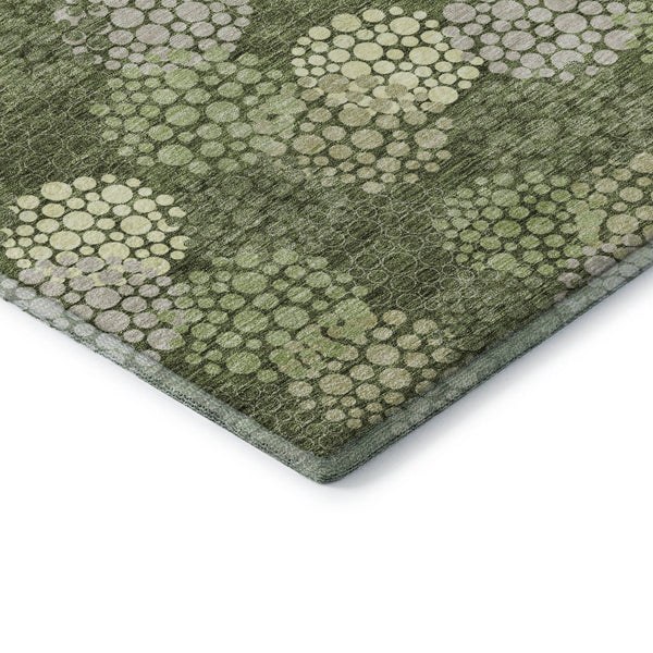 HomeRoots 8' Olive Green Polka Dot Round Rug - Washable, UV-Protected, Durable for Homes with Kids & Pets! 672215