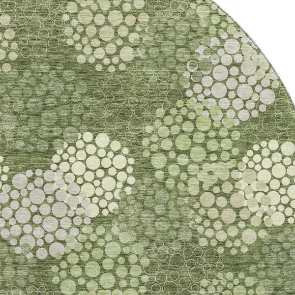 HomeRoots 8' Olive Green Polka Dot Round Rug - Washable, UV-Protected, Durable for Homes with Kids & Pets! 672215