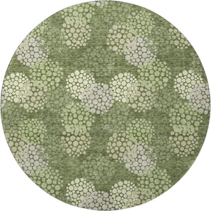 HomeRoots 8' Olive Green Polka Dot Round Rug - Washable, UV-Protected, Durable for Homes with Kids & Pets! 672215