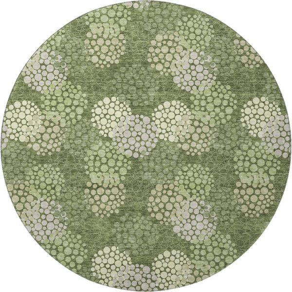 HomeRoots 8' Olive Green Polka Dot Round Rug - Washable, UV-Protected, Durable for Homes with Kids & Pets! 672215