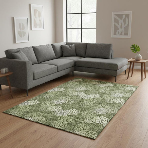 HomeRoots 9' X 12' Olive Green & Beige Polka Dot Area Rug - Durable, Washable, UV-Protected for Homes with Kids! 672217