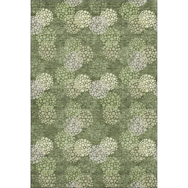 HomeRoots 9' X 12' Olive Green & Beige Polka Dot Area Rug - Durable, Washable, UV-Protected for Homes with Kids! 672217