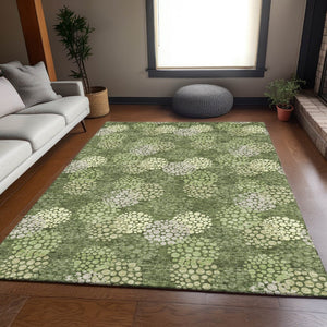HomeRoots 9' X 12' Olive Green & Beige Polka Dot Area Rug - Durable, Washable, UV-Protected for Homes with Kids! 672217
