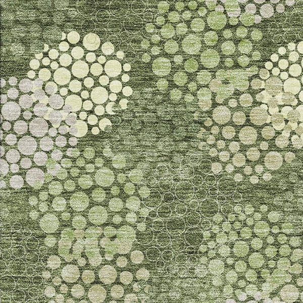 HomeRoots 9' X 12' Olive Green & Beige Polka Dot Area Rug - Durable, Washable, UV-Protected for Homes with Kids! 672217