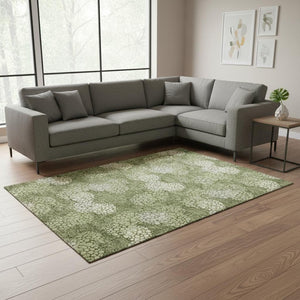 HomeRoots 10' Olive Green and Beige Polka Dot Area Rug - Washable, UV-Protected, Durable for Home & Patio 672218