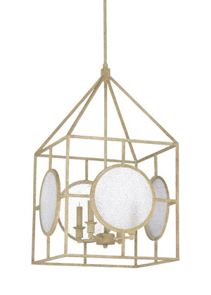 Wildwood Duxberry Aged White Lantern Chandelier, 30" Vintage Crackle Glass 4-Light Fixture W/ Adjustable Drop 67222