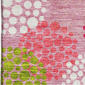 HomeRoots 5' Playful Pink Green Ivory Polka Dot Washable Area Rug with UV Protection for Busy Homes 672220