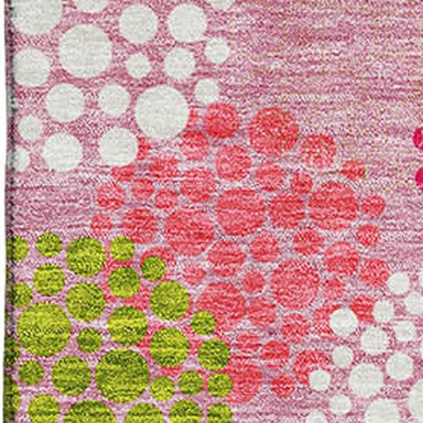 HomeRoots 5' Playful Pink Green Ivory Polka Dot Washable Area Rug with UV Protection for Busy Homes 672220