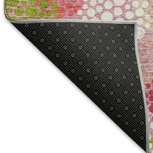 HomeRoots 8' Playful Pink Green Ivory Polka Dot Washable Round Rug with UV Protection for Busy Spaces 672221