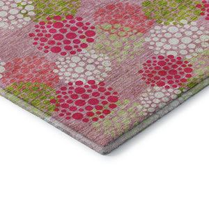 HomeRoots 8' Playful Pink Green Ivory Polka Dot Washable Round Rug with UV Protection for Busy Spaces 672221