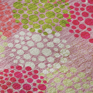 HomeRoots 8' Playful Pink Green Ivory Polka Dot Washable Round Rug with UV Protection for Busy Spaces 672221