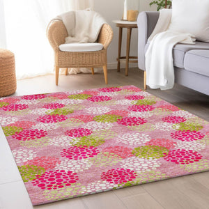 HomeRoots 8' X 10' Washable Polka Dot Area Rug in Pink, Green & Ivory – Stain Resistant & UV Protected! 672222