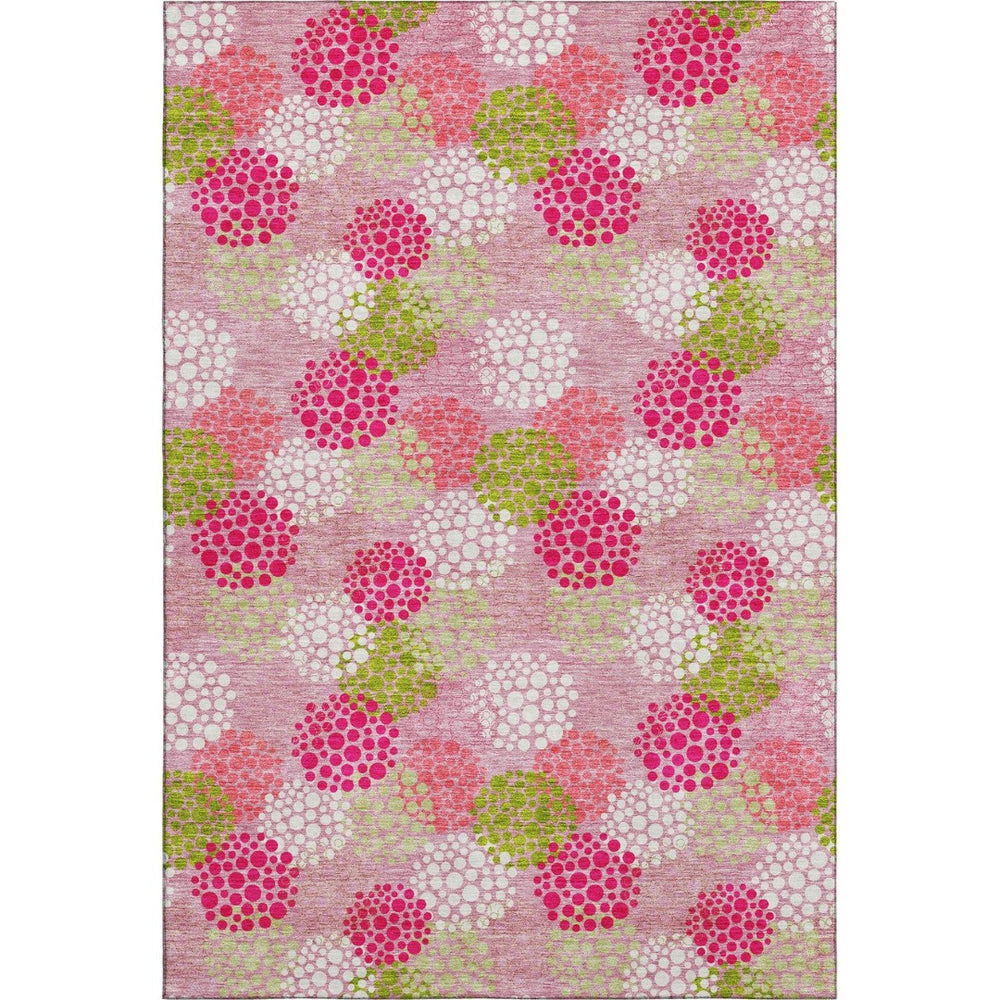HomeRoots 8' X 10' Washable Polka Dot Area Rug in Pink, Green & Ivory – Stain Resistant & UV Protected! 672222