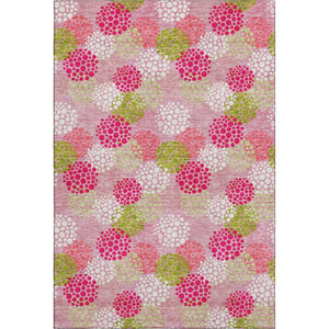 HomeRoots 8' X 10' Washable Polka Dot Area Rug in Pink, Green & Ivory – Stain Resistant & UV Protected! 672222