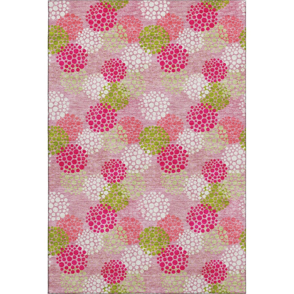HomeRoots 8' X 10' Washable Polka Dot Area Rug in Pink, Green & Ivory – Stain Resistant & UV Protected! 672222