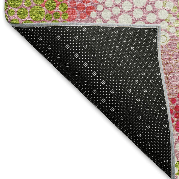 HomeRoots 8' X 10' Washable Polka Dot Area Rug in Pink, Green & Ivory – Stain Resistant & UV Protected! 672222