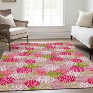 HomeRoots 8' X 10' Washable Polka Dot Area Rug in Pink, Green & Ivory – Stain Resistant & UV Protected! 672222