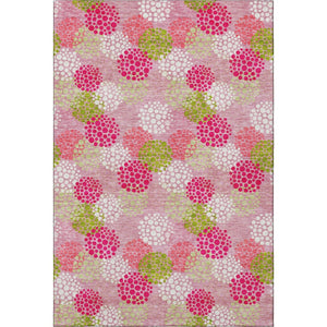 HomeRoots 9' X 12' Playful Pink Green Ivory Polka Dot Washable Area Rug with UV Protection for Family Spaces 672223