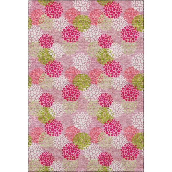 HomeRoots 9' X 12' Playful Pink Green Ivory Polka Dot Washable Area Rug with UV Protection for Family Spaces 672223
