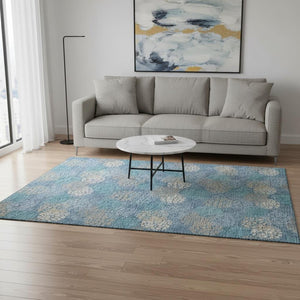 HomeRoots 5' X 8' Washable Sky Blue Polka Dot Area Rug with UV Protection – Perfect for Homes, Nurseries & Patios! 672226