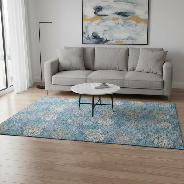 HomeRoots 5' X 8' Washable Sky Blue Polka Dot Area Rug with UV Protection – Perfect for Homes, Nurseries & Patios! 672226