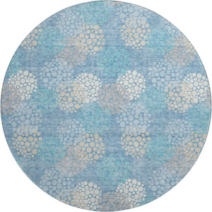 HomeRoots 8' Sky Blue Ivory Beige Polka Dot Round Rug - Washable, Durable, UV Protected for Every Room 672227