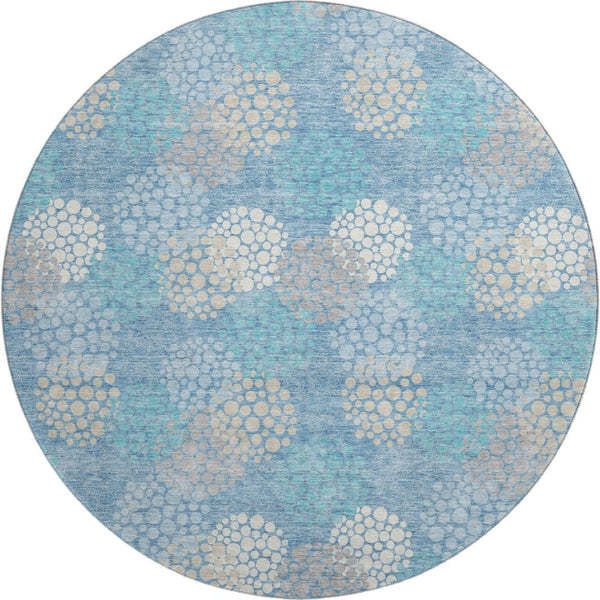 HomeRoots 8' Sky Blue Ivory Beige Polka Dot Round Rug - Washable, Durable, UV Protected for Every Room 672227