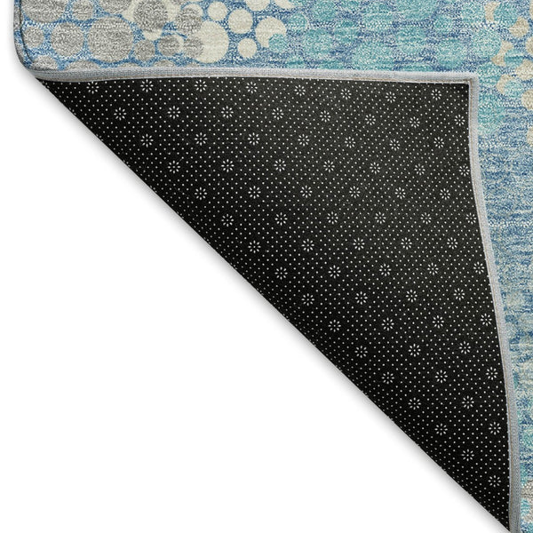 HomeRoots 8' Sky Blue Ivory Beige Polka Dot Round Rug - Washable, Durable, UV Protected for Every Room 672227