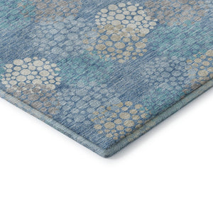 HomeRoots 8' Sky Blue Ivory Beige Polka Dot Round Rug - Washable, Durable, UV Protected for Every Room 672227