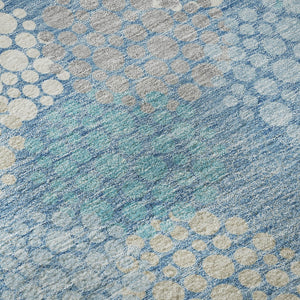 HomeRoots 8' Sky Blue Ivory Beige Polka Dot Round Rug - Washable, Durable, UV Protected for Every Room 672227