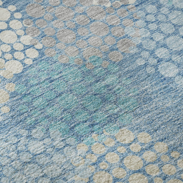 HomeRoots 8' Sky Blue Ivory Beige Polka Dot Round Rug - Washable, Durable, UV Protected for Every Room 672227