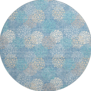 HomeRoots 8' Sky Blue Ivory Beige Polka Dot Round Rug - Washable, Durable, UV Protected for Every Room 672227